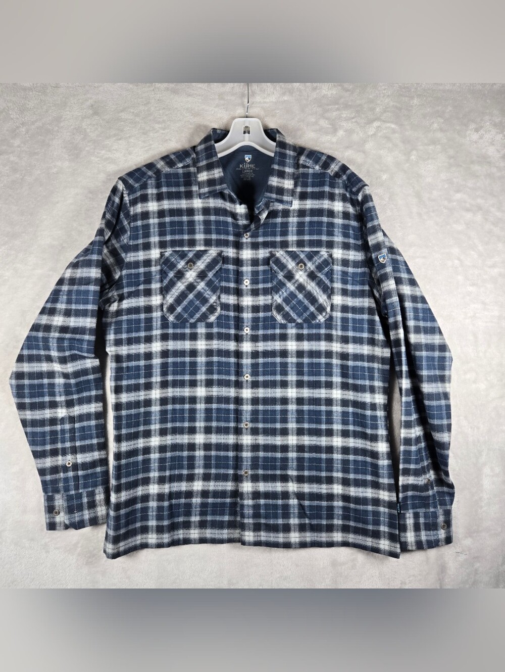 Kuhl Dillingr Flannel Button Down Shirt Mens Size Large L Blue Plaid Western